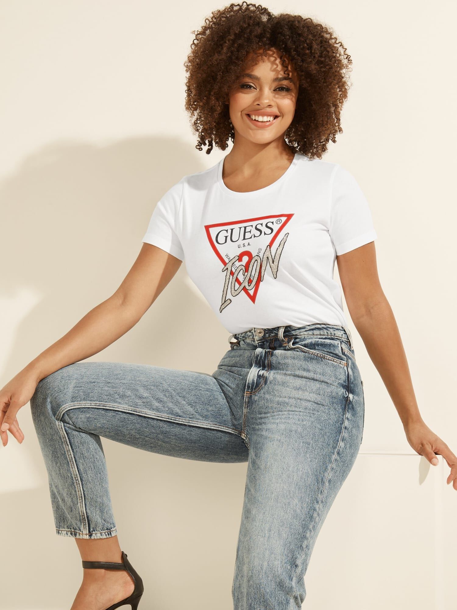 Guess graphic tees womens hot sale